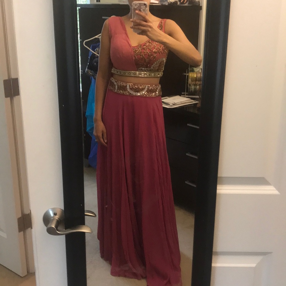 Gorgeous designer Indian lengha w/draped dupatta